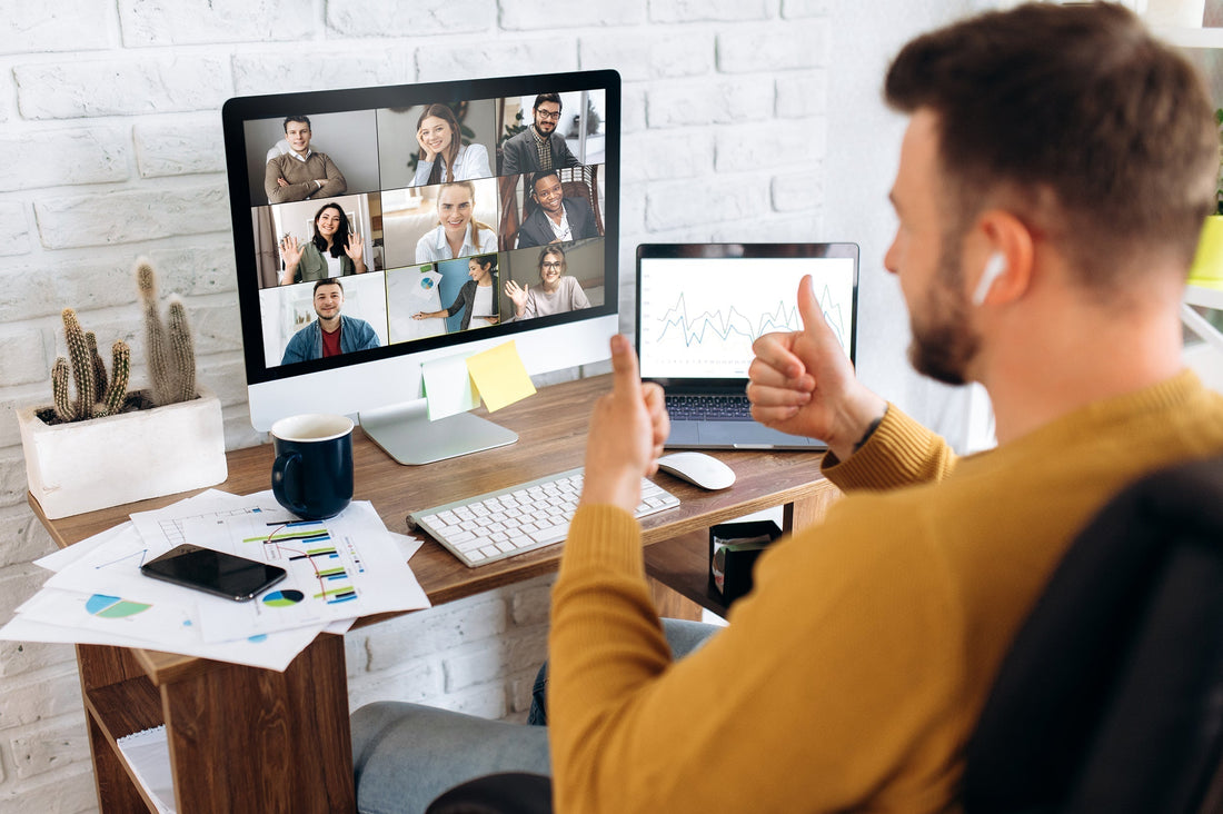 A man attends a video call while working from home. Gas can be a tricky aspect of working from home. Learn more in our comprehensive guide.