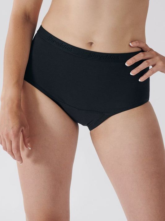 The ladies hi-waist brief fits higher on the waist, above the hips, and lower on the leg than our regular brief. This classic look gives added comfort and confidence a woman needs while still maintaining the flatulence filtering characteristics of Shreddies.