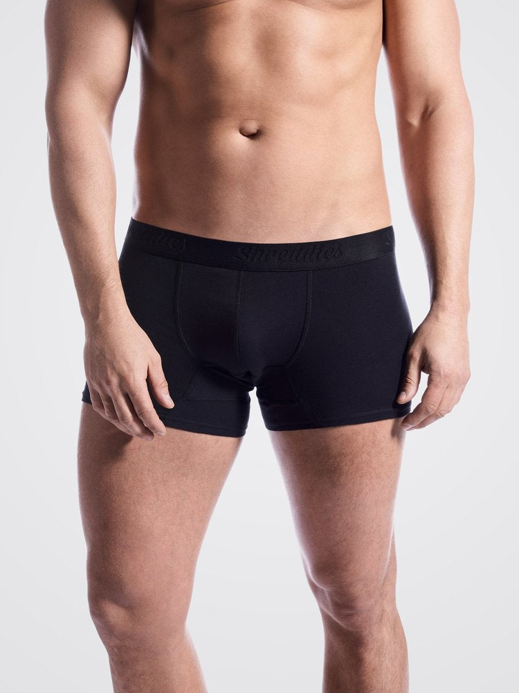 Shreddies Men's Hipster Underwear in black is both fart-filtering and comfortable. Made with activated carbon cloth to absorb and eliminate flatulence odors, Shreddies underwear offers freedom for sufferers of IBS, Crohn’s disease, colitis, dyspepsia, gastritis, food intolerances and other bowel & digestive disorders.