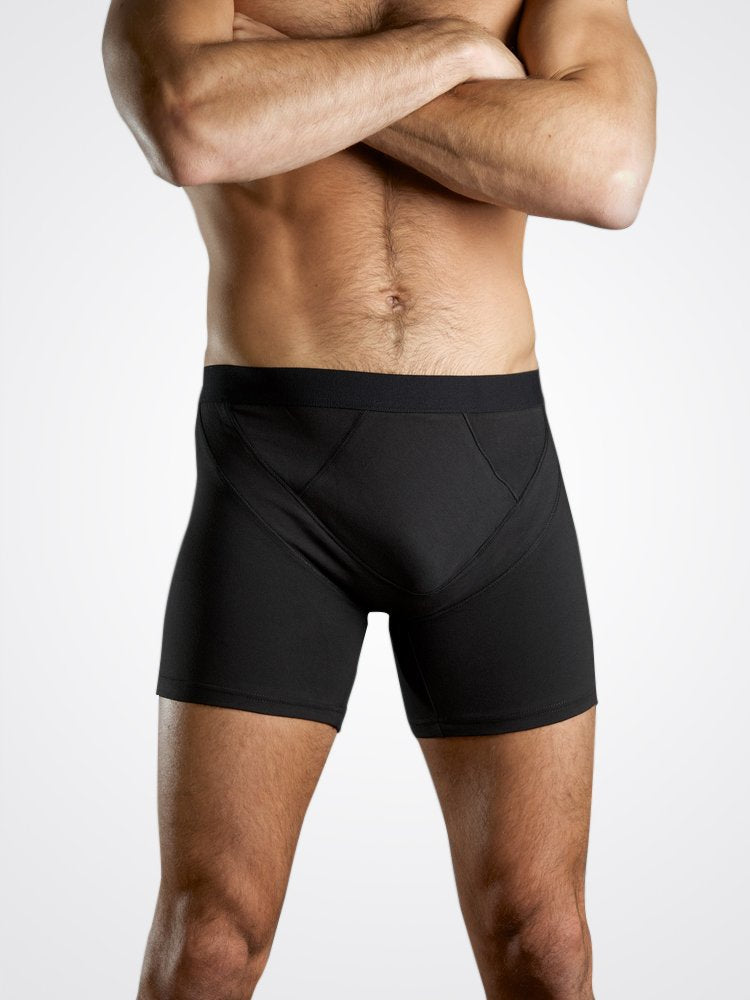 Shreddies Men's Support Boxers in black is both fart-filtering and comfortable. Made with activated carbon cloth to absorb and eliminate flatulence odors, Shreddies underwear offers freedom for sufferers of IBS, Crohn’s disease, colitis, dyspepsia, gastritis, food intolerances and other bowel & digestive disorders.