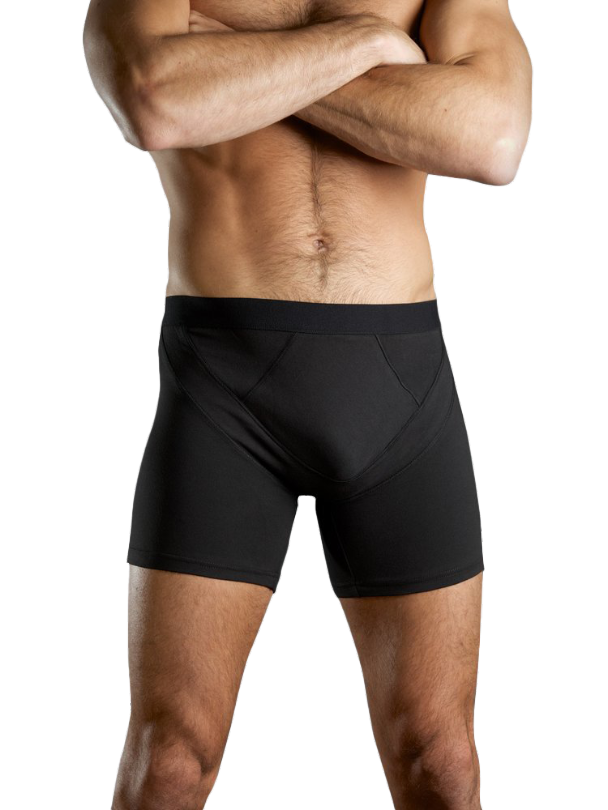 Shreddies Men's Support Boxers in black are charcoal underwear made using activated carbon cloth to absorb and eliminate flatulence odors. 
