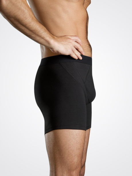 Shreddies Men's Support Boxers in black is both fart-filtering and comfortable. Made with activated carbon cloth to absorb and eliminate flatulence odors, Shreddies underwear offers freedom for sufferers of IBS, Crohn’s disease, colitis, dyspepsia, gastritis, food intolerances and other bowel & digestive disorders.